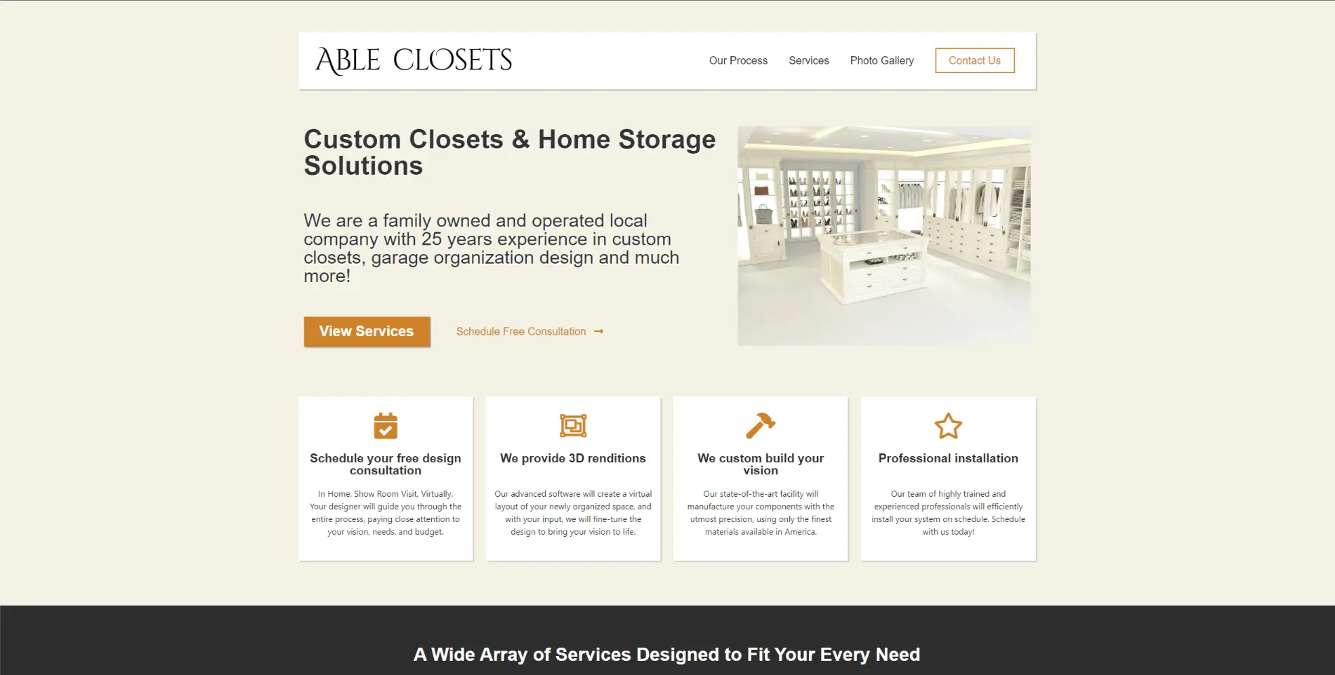 Able Closets homepage showcase